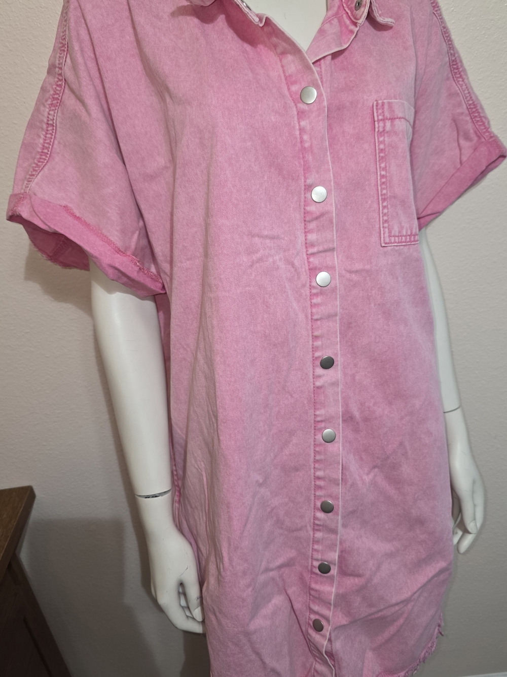 Vintage washed pink denim shirt dress